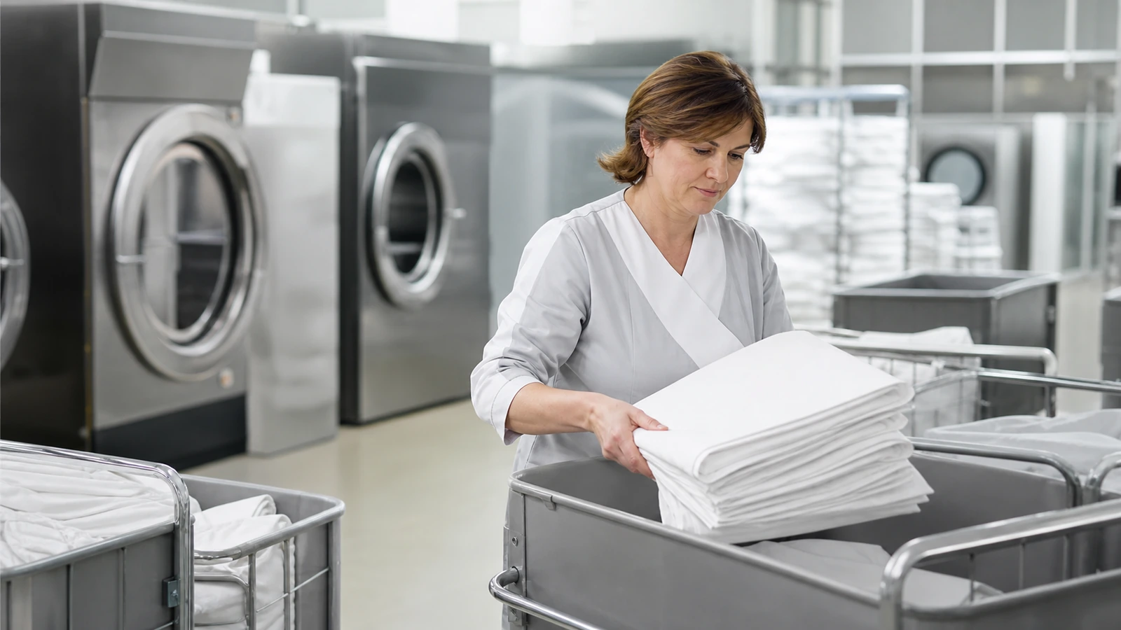 Responsable suivant le parcours du linge dans une blanchisserie