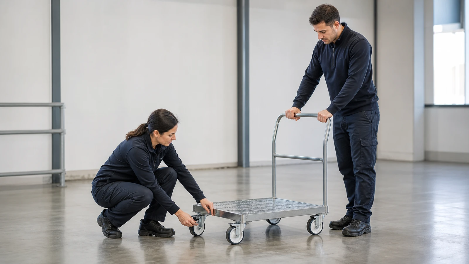 Responsable accompagnant un salarié lors du contrôle d’un chariot logistique
