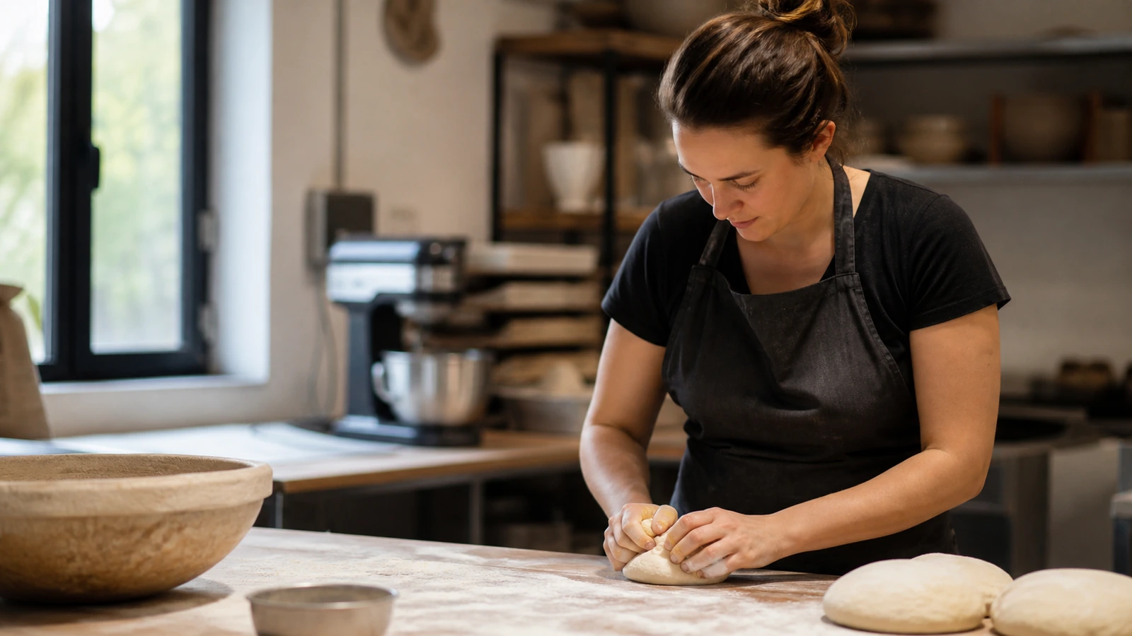 Professionnelle concentrée sur son travail en boulangerie