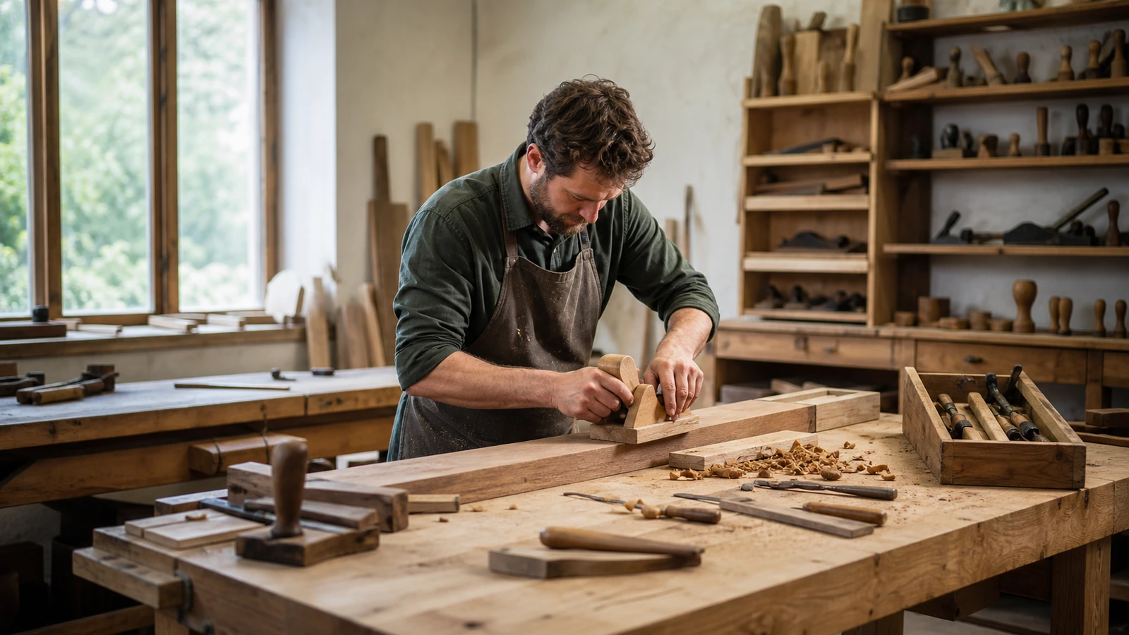 Artisan travaillant seul avec concentration dans un atelier calme